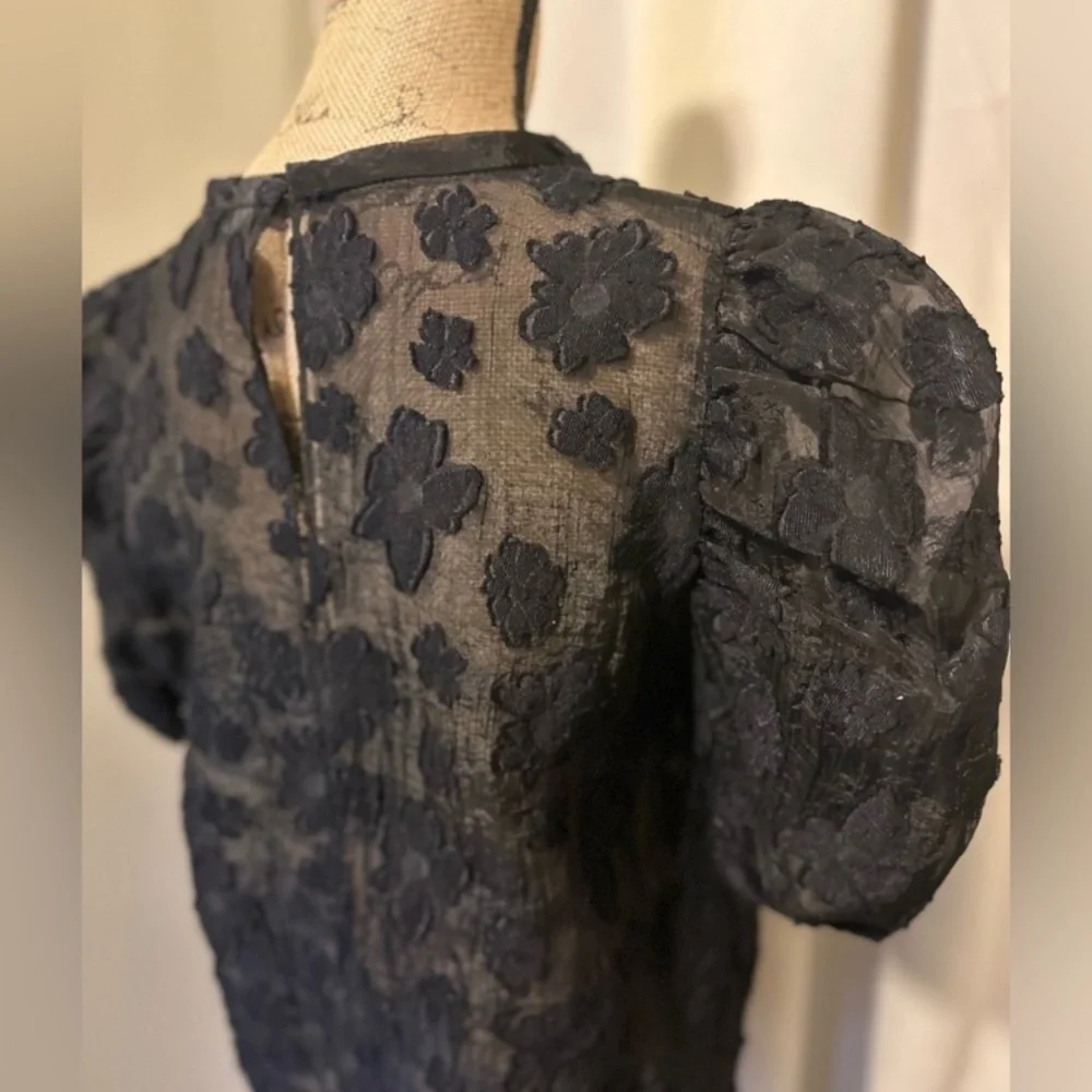 Zara Floral Sheer Organza Puff Sleeve Blouse - Picture 3 of 13